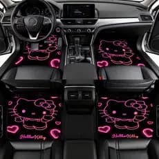 4 unidades de tapetes de carro com tema rosa Neon Hello Kitty, tapetes internos de carro estilo Hyundai, adequados para