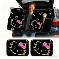 4 unidades de tapetes de pés de carro dourados pretos Love Hello Kitty, tapetes internos de carro gerais, adequados para