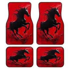 Conjunto de 4 peças de tapetes para pés de carro, decorados com padrões de cavalos, adequados para caminhões pequenos ou