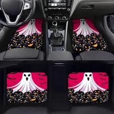4 peças, tapetes de carro usando fantasmas de Halloween e design de flores Tema de tapetes de carro de aparência requint