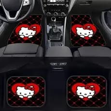 Conjunto de tapete para pés de carro com tema Hello Kitty Love de 4 peças, conjunto de 4 peças, carpete de carro doce pa