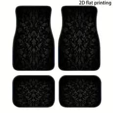 ,, 4 peças de tapetes para pés de carro, padrões simétricos de flores pretas, tapetes universais de carro, Material de f