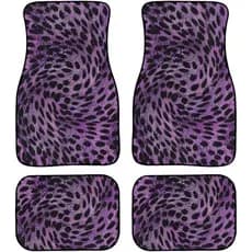 Tapetes de pés de carro com estampa de leopardo roxo à prova de poeira, pacote de 4 peças, tapetes de proteção traseiros