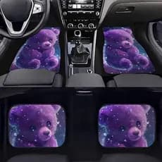 Conjunto completo de almofadas para pés de carro com estampa de urso roxo de 4 peças, Interior do carro dianteiro trasei