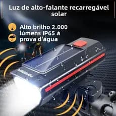 Motocicleta [Solar + Buzina] Lanterna recarregável com luz forte e farol, iluminação de equitação Super brilhante, equip