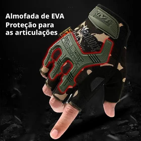 Luvas Moto Meia Finger Tático p/ Homens - Proteção Competição, Palma Reforçada, Ideal p/ Esportivas