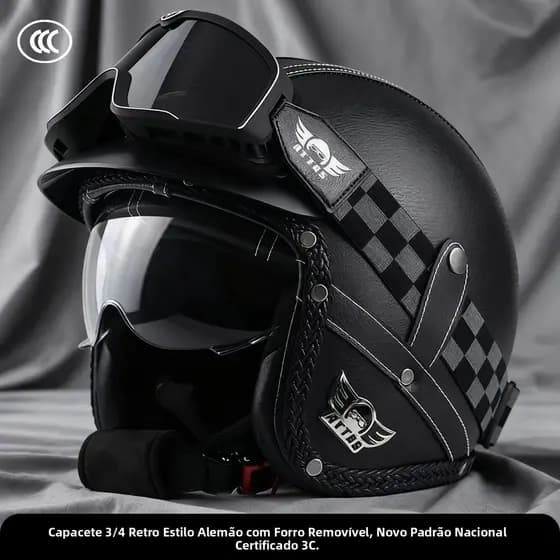 Capacete de motocicleta [capacete retrô 3/4] Certificação INMETRO, estilo retrô de carro de cruzeiro, calor de inverno,