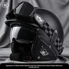 Capacete de motocicleta [capacete retrô 3/4] Certificação INMETRO, estilo retrô de carro de cruzeiro, calor de inverno,