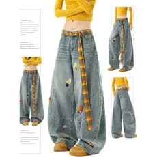 Calça jeans feminina VWSR, modelo 2026, estilo retrô americano com bordado de toalha, design de inverno 2026, corte solt
