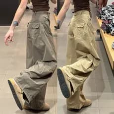 Calças curvas multi-bolsos estilo americano cáqui 2026 para mulheres, soltas, emagrecedoras, versáteis, de perna larga,