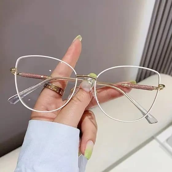 Óculos de Computador Femininos Estilo Olho de Gato Retrô, Óculos Anti-Luz Azul, Armação de Metal, Óculos Ópticos, Óculos
