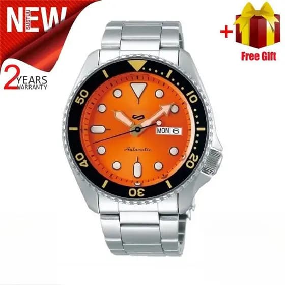 Relógio esportivo masculino Seiko SRPD51K1 SRPD53K1 100% original, mostrador clássico laranja, material em aço inoxidáve