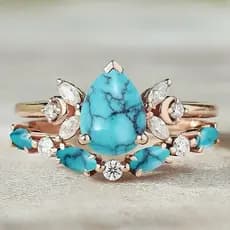 Anel com incrustação de turquesa, cor dourada vintage, estilo feminino, novo estilo boêmio, incrustação de imitação de z