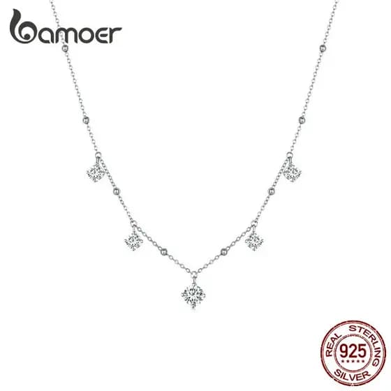 Colar de Moissanite Brilhante, Joia Elegante e Fashion para Mulheres, Estilo Estudantil Bamoer S925