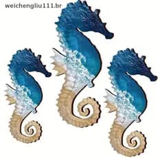 #     Conjunto de 3 peças de decorações de parede com tema de cavalos-marinhos Weicheng, decorações de praia, decoração
