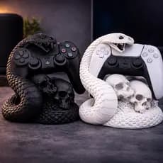 Suporte Controle PS5 Cobra Gótica Porta Joystick Gamer Decoração Setup Preto Branco Cinza