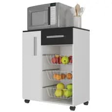 Armário Fruteira Forno com Suporte para Microondas e Balcão Multiuso com Rodinhas