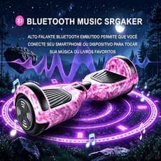Hoverboard Overboard Infantil, Suporta 120kg, LED Bluetooth, Bateria Alta Capacidade, Excelente Presente de Aniversário