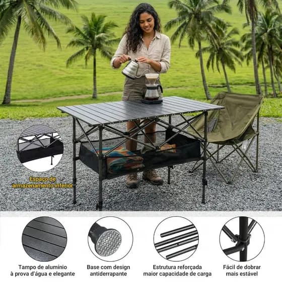 Mesa dobrável portátil para exterior com altura regulável ,  ideal para camping ,  praia e jardim , Suporta até 120 kg