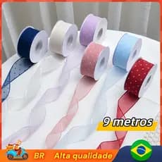 🔥[BR  Local]Rolo Fita de Organza Poá 38mm 9,1 metros para Decoração de Casamentos e Festas-Laços, Acessórios e Decoração
