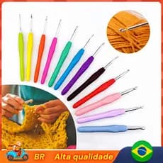 Agulha de Colorido alumínio para Crochê com Cabo Macio Conjunto 8 Peças,  para Iniciantes e Artesanato caseiro de  Tricô