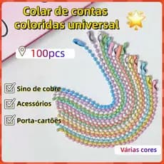 🔥BR Vendedor local🔥100 ou 50 Correntes de Bolinha com Canoa 10cm Colorido Tag Chaveiro DIYTag Fecho Correntinha Conector