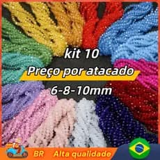 🔥[BR  Local]Pacote 10 Fios de Cristal Facetado Colorido 6/8/10mm - Miçangas de Vidro Para Bijuterias e Artesanato DIY