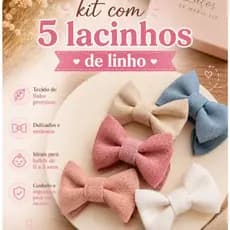 kit Laços Bebê - Kit Lacinhos  Linho - Laço Bebê - Laço Linho - Meus Primeiros Lacinhos
