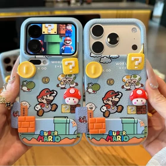 Capa de tpu macia resistente a choques com tudo incluído Cute Mario Cartoon com suporte, adequada para Apple 17/16promax