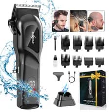 Kit Máquina De Cortar Cabelo Profissional ,Kit Completo c/ 8 Pentes,Tela LED e Base Magnética para Barba e Corte