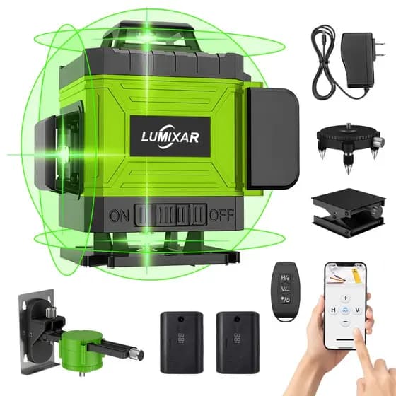 Nível a Laser Verde de 16 Linhas 4D 360° Com Controle Remoto ,Nível a Laser  Autonivelante Com 2 Baterias Recarregáveis