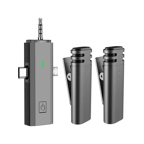 Microfone Lapela Sem Fio Celular  3 X 1 Compatível Para iPhone  Android P2 Camera