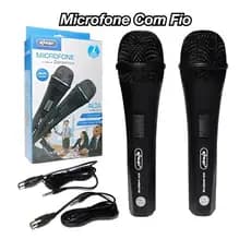 Kit 2 Microfones Profissional Com Fio De Mão Dinâmico 3 Metros Eventos Apresentações Karaokê Cantar