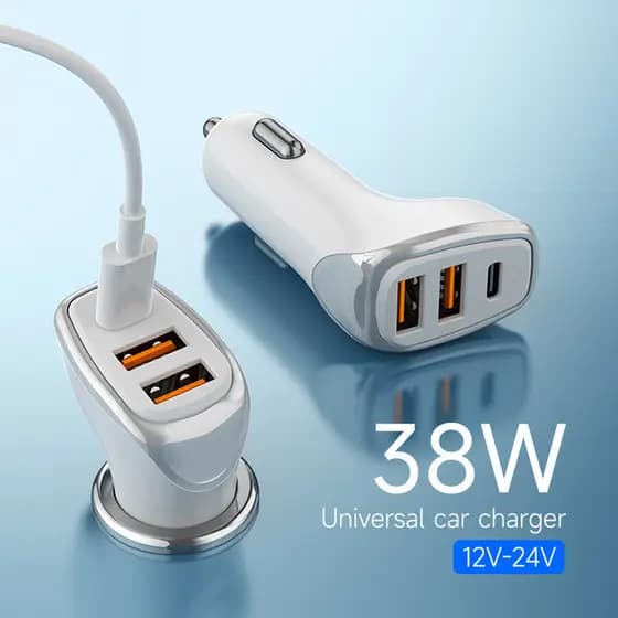Carregador Veicular Turbo Fonte com 3 Saídas com Cabo para Type-C/IOS PD USB 38W Qc 3.0 Kaidi