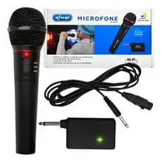 Microfone Sem Fio Profissional P10 Alcance 30m Unidirecional Freq FM Karaokê Gravação Transmissão
