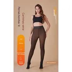Meia Calça Transparente Plus Size Pelúcia Térmica Ajusta Cintura Levanta Bumbum Afina Coxas