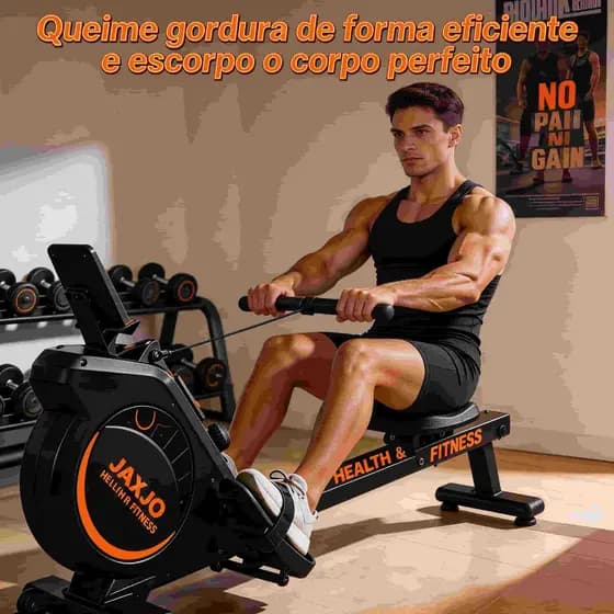 Remo Ergométrico Magnético Dobrável 8 Níveis Silencioso Compacto Academia Casa Fitness Exercício Treino