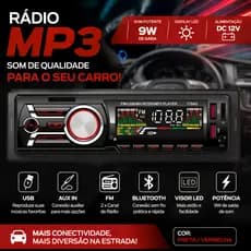 Aparelho De Som Automotivo Rádio De Carro Bluetooth Dupla USB Pendrive SD Rádio Aux In Mp3 Player Visor Led 9W
