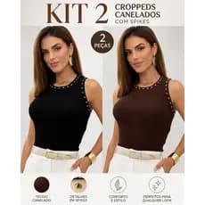 Kit 2 Croppeds Canelados Premium com Strass – Modelagem Perfeita | Tendência 2026