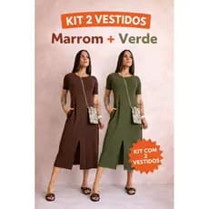 Kit 2 Vestidos Midi Feminino Moletinho Premium com Bolso – Confortável e Versátil – Tamanho Único (Veste até 42)