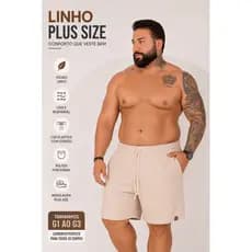Bermuda Short Linho Plus Size Masculino G1 G2 G3 Premium Casual Conforto Cintura Elástica