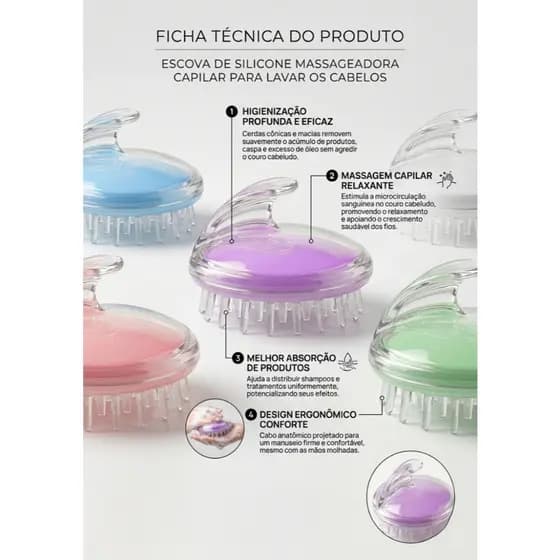 Escova Massageadora de Silicone: O Segredo para Cabelos Longos e Couro Cabeludo Limpo!