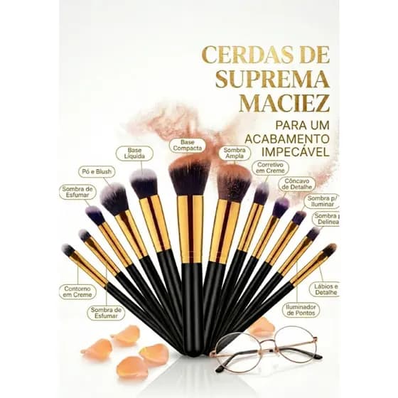 Kit 10 Pincéis de Maquiagem Kabuki Precisão Esfumar Contorno Base Sombra Macio