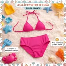 Biquíni Infantil/Juvenil Cortininha - Praia/Piscina com Proteção UV 50+ 4 ao 16 Anos em Suplex