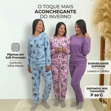Pijama Feminino Soft Quentinho Inverno Liso e Estampado