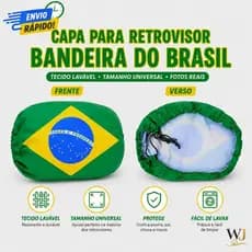 Kit Par de Capa Retrovisor Carro Bandeira do Brasil Universal Tecido Poliéster Lavável Fácil Instalação
