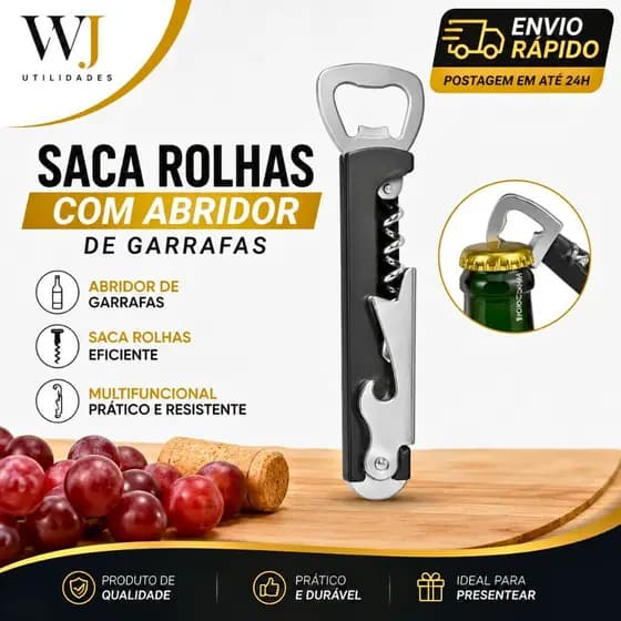 Saca Rolhas Borgonha com Abridor de Garrafa 2 em 1 Aço Inox 12cm ~ Vinho Garçom Bar Cozinha
