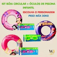Kit Boia Circular Inflável 72cm + Óculos de Natação Infantil Piscina ~ Minnie Princesas Homem Aranha Spider Man