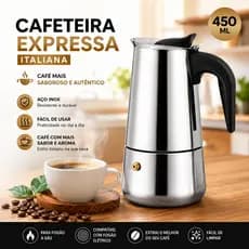 Cafeteira Italiana Luxo 450ml Aço Inox- Rende 9 Xicaras – Café Expresso no Fogão - Cafeteira Moka