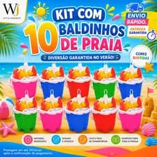 Kit 10 Baldinho Praia Infantil Castelinho Areia Brinquedos Pá Garfo Forminha Formato Cores Diversas